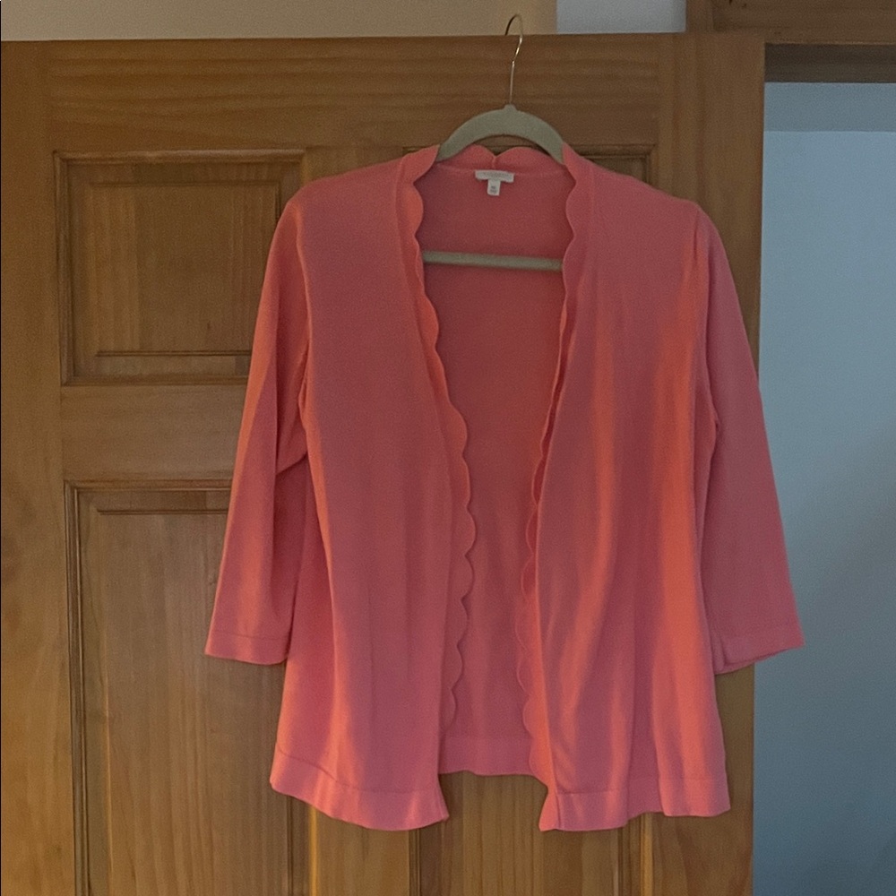 Talbots Coral Scalloped Cardigan Sweater